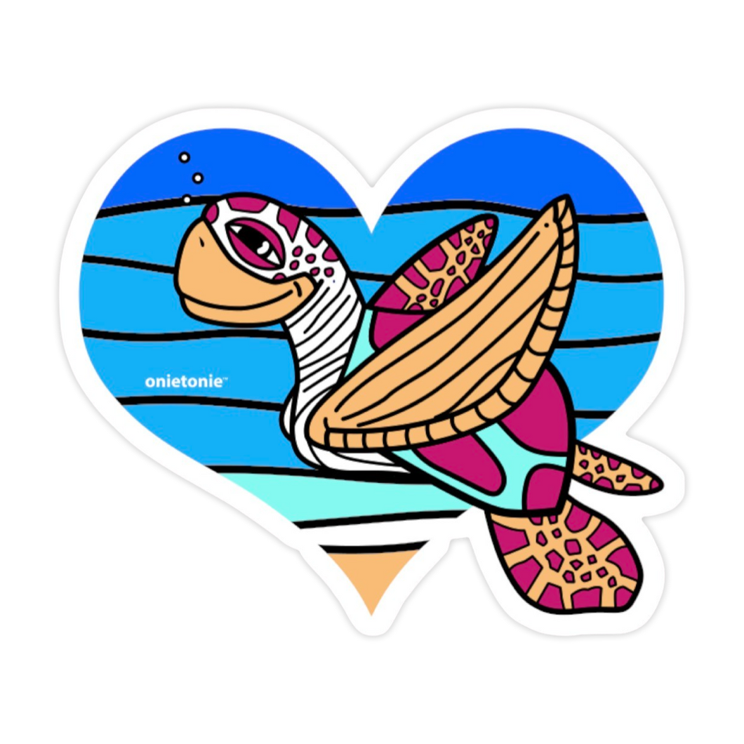 OnieTonie™ Sticker, Large Sandy Matte Finish 'Sea Turtle Ocean Heart'