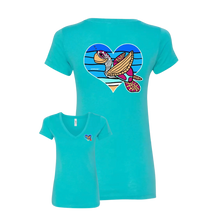 Load image into Gallery viewer, OnieTonie™ Women's V-Neck T-Shirt 'Sea Turtle Ocean Heart'